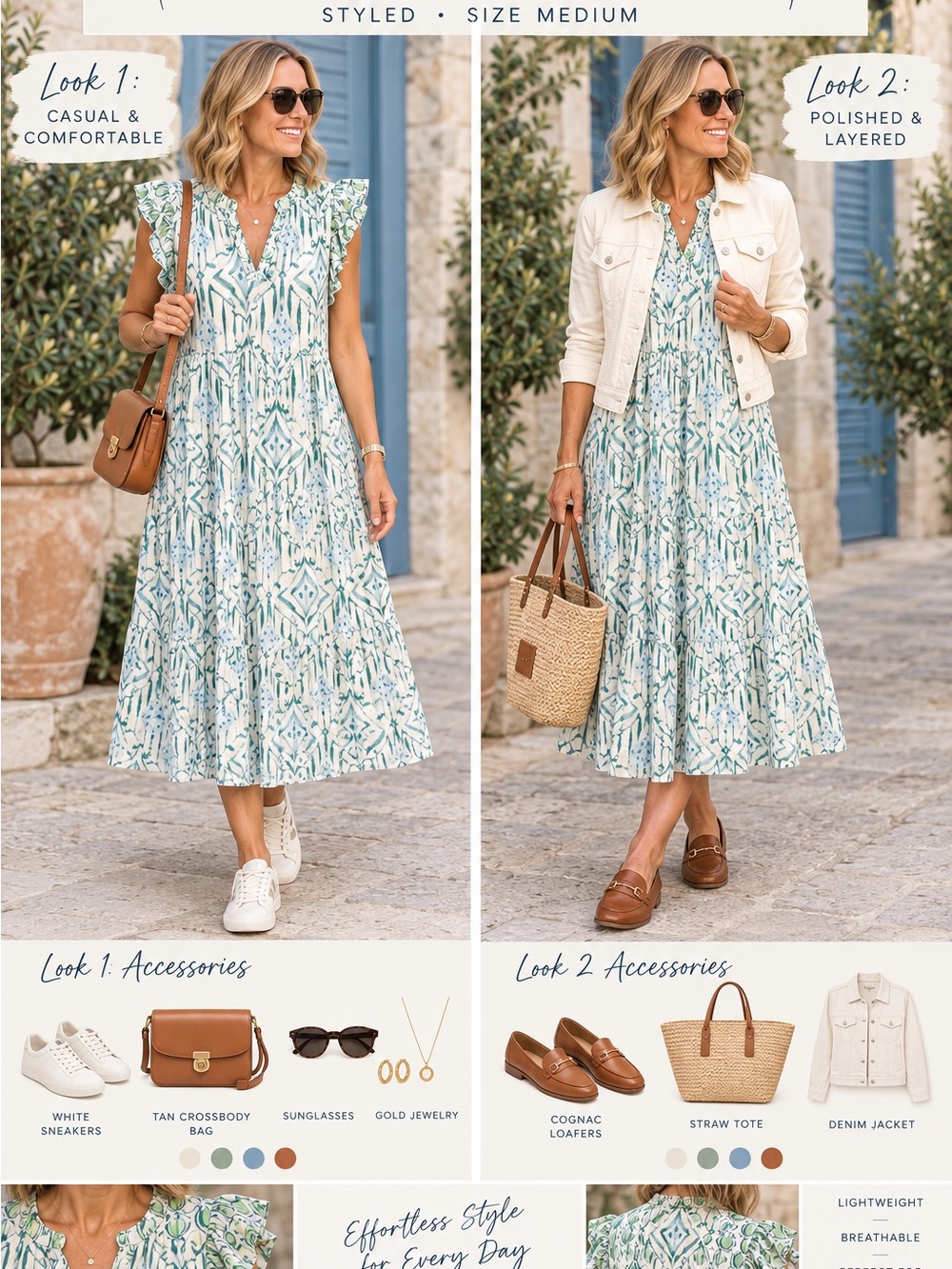 Umgee Teal & White Printed Ruffled Sleeve Maxi Dress